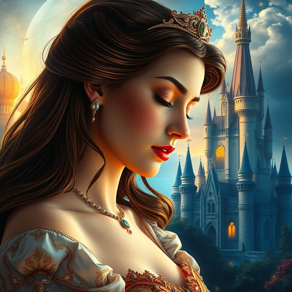 Majestic Sleeping Beauty Portrait in Art Nouveau Style