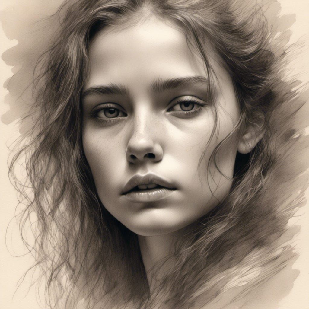 Dreamy Graphite Sketch of a Young Woman