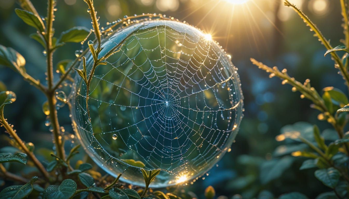Dewdrop on Spiderweb in Hyperrealistic Macro Photography