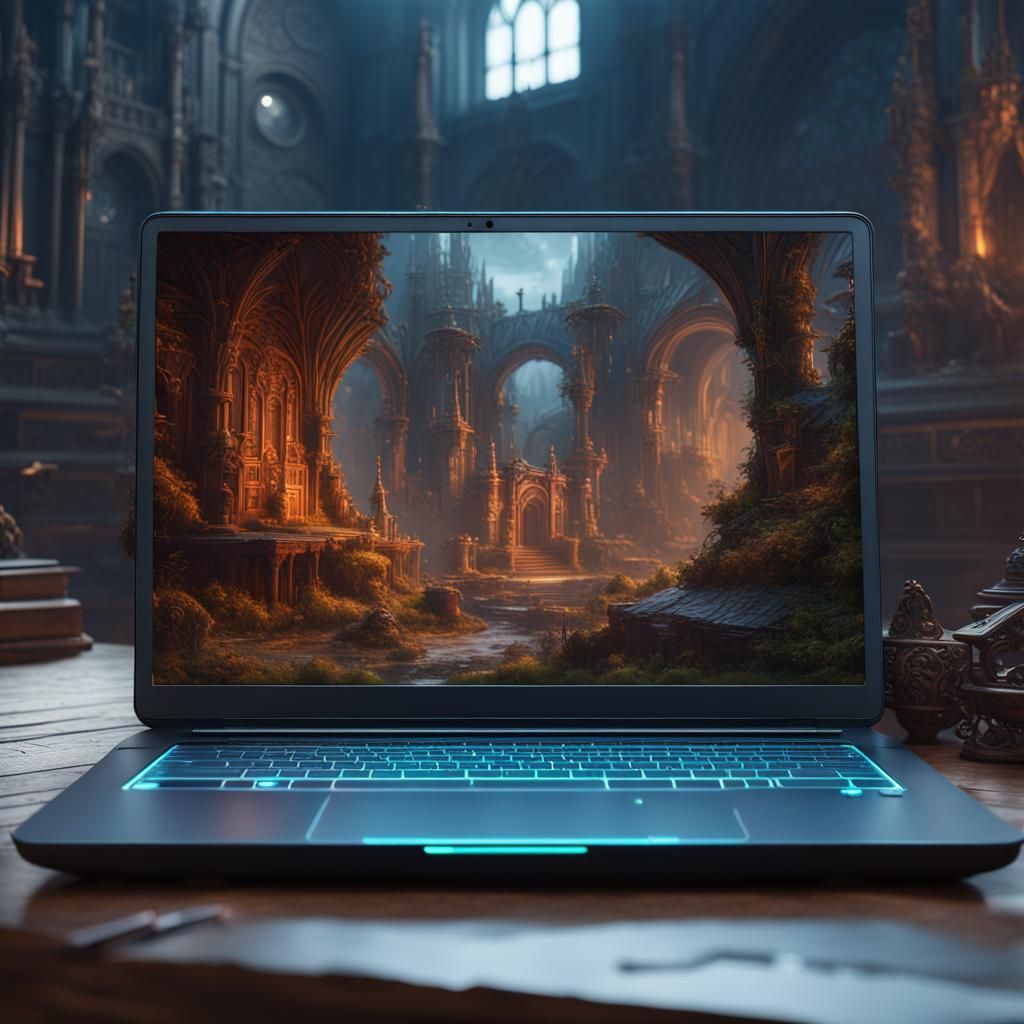 Detailed Laptop Matte Painting in Deep Color