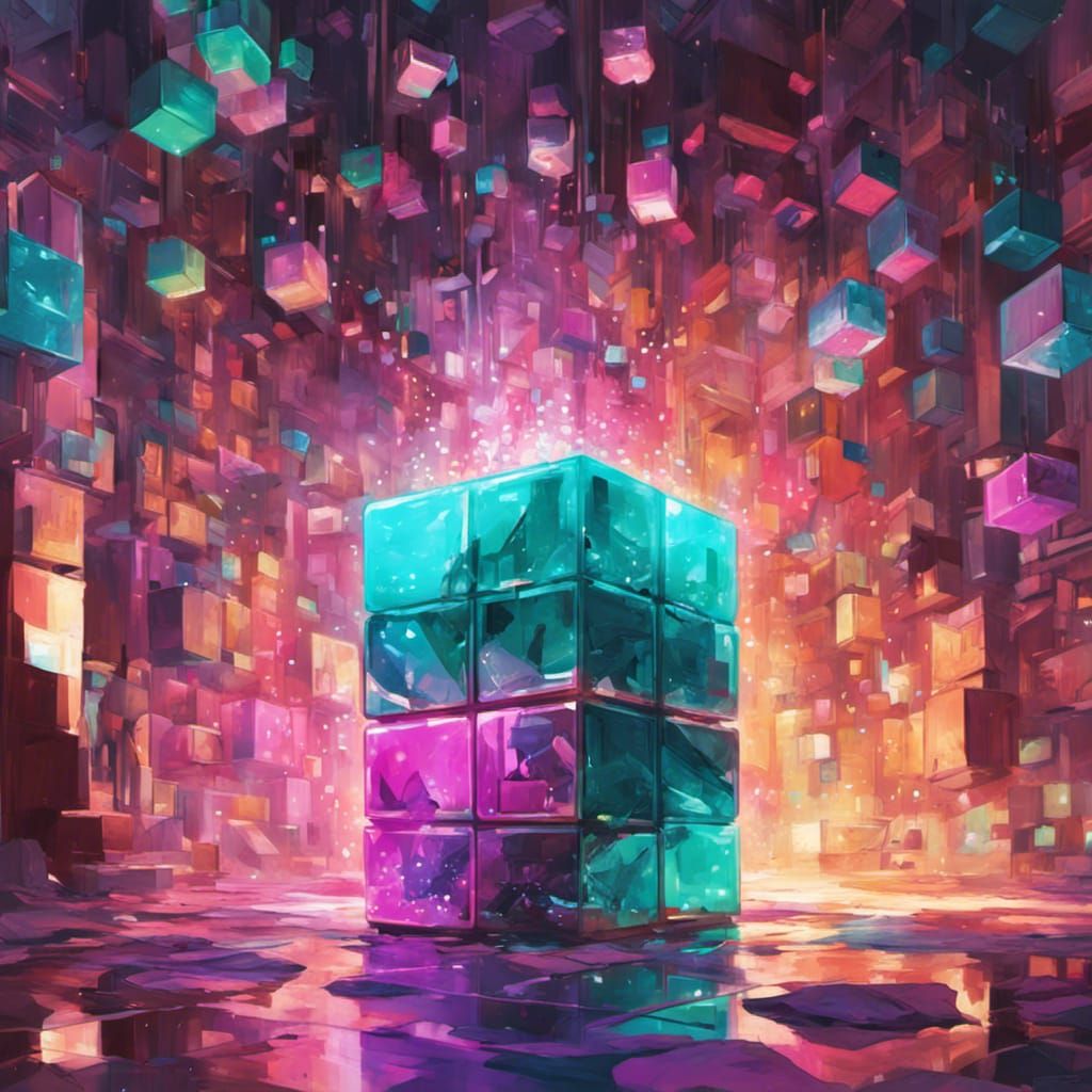Glowing Cube Art in Digital Painting Style