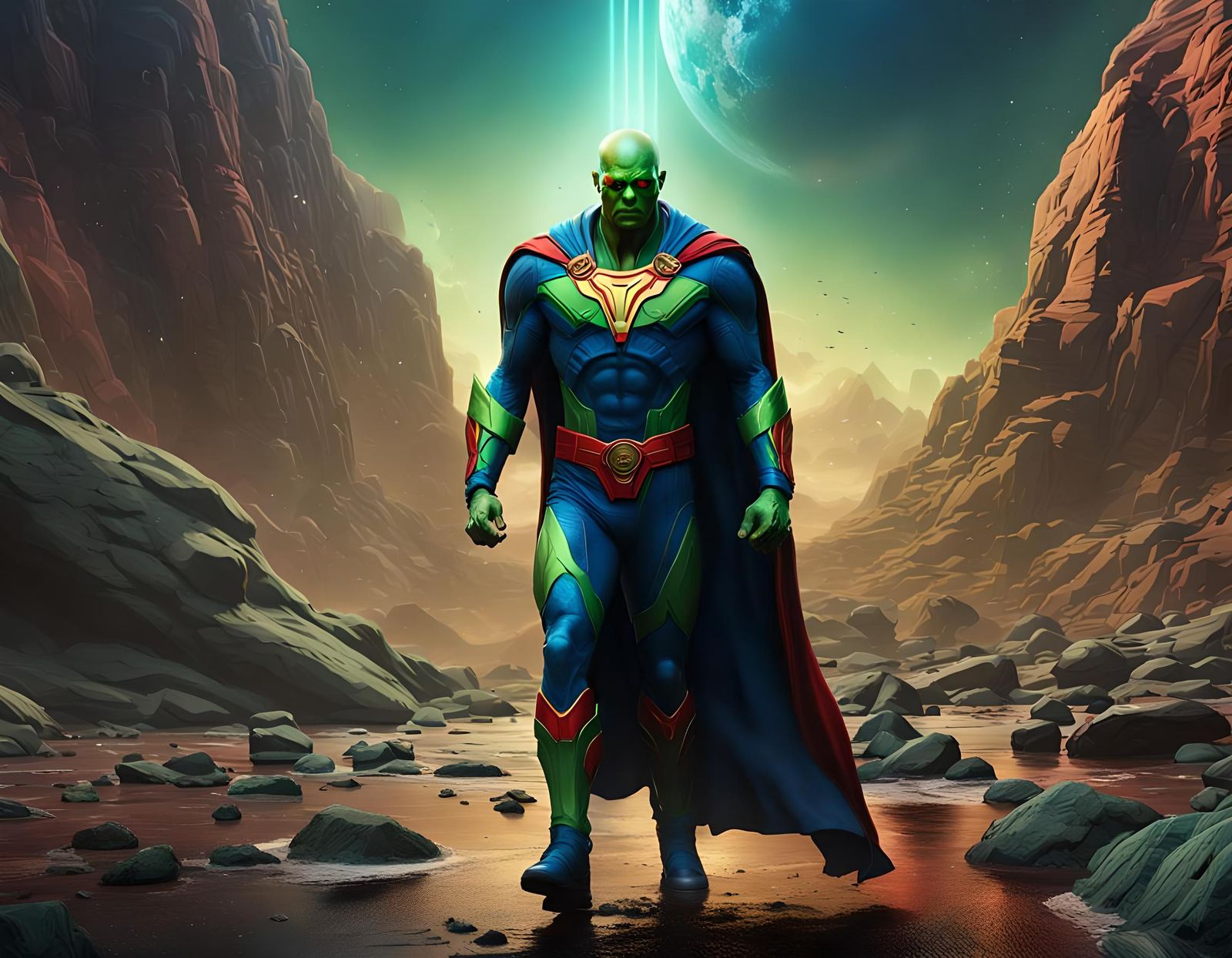 Martian Manhunter Portrait in Detailed Matte Painting Style