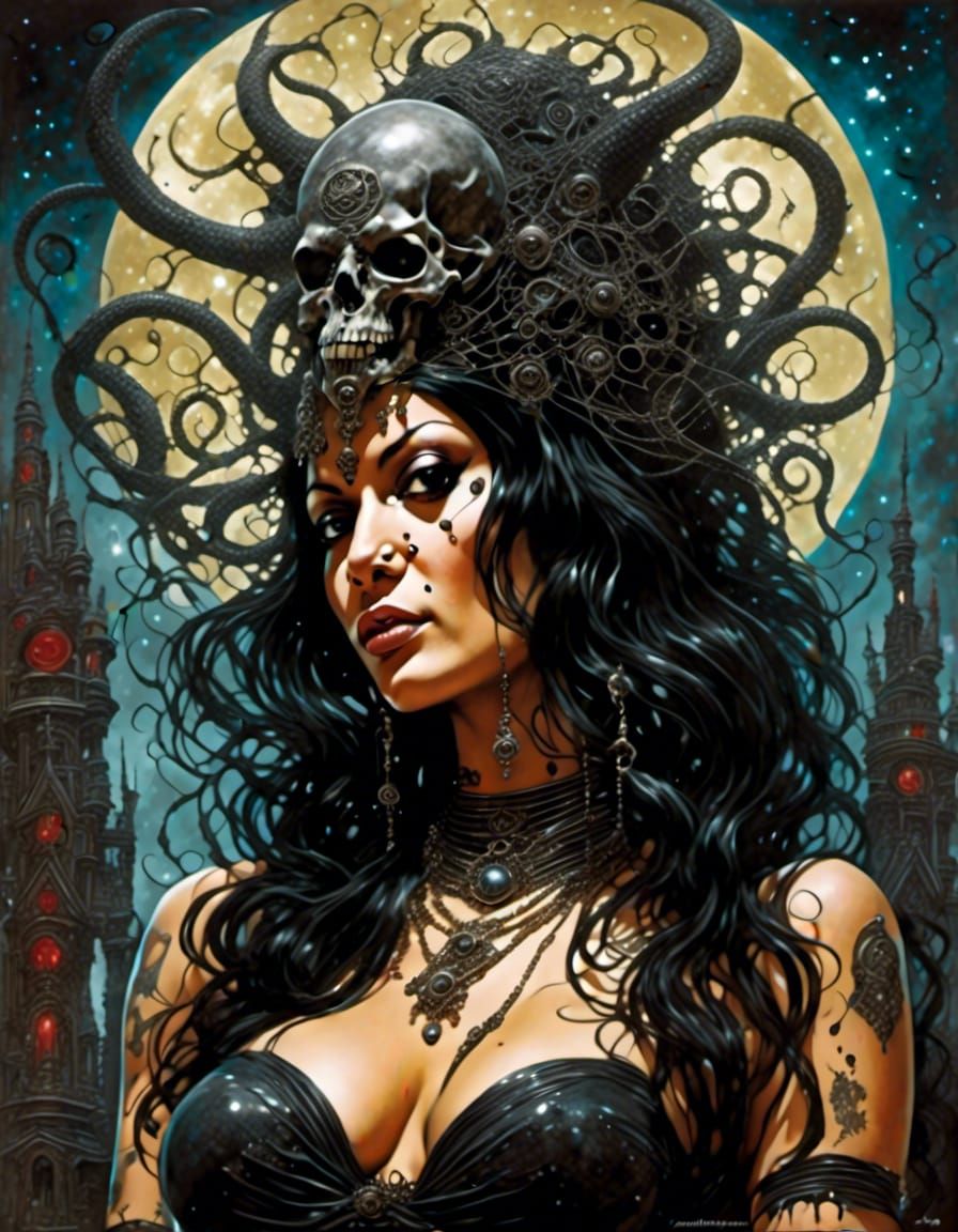 Eldritch Goddess Pinup in Gothic Fantasy Style