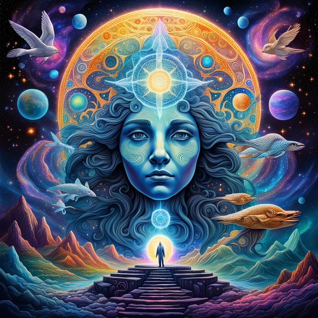 Cosmic Astral Life Illustration in Mixed Media