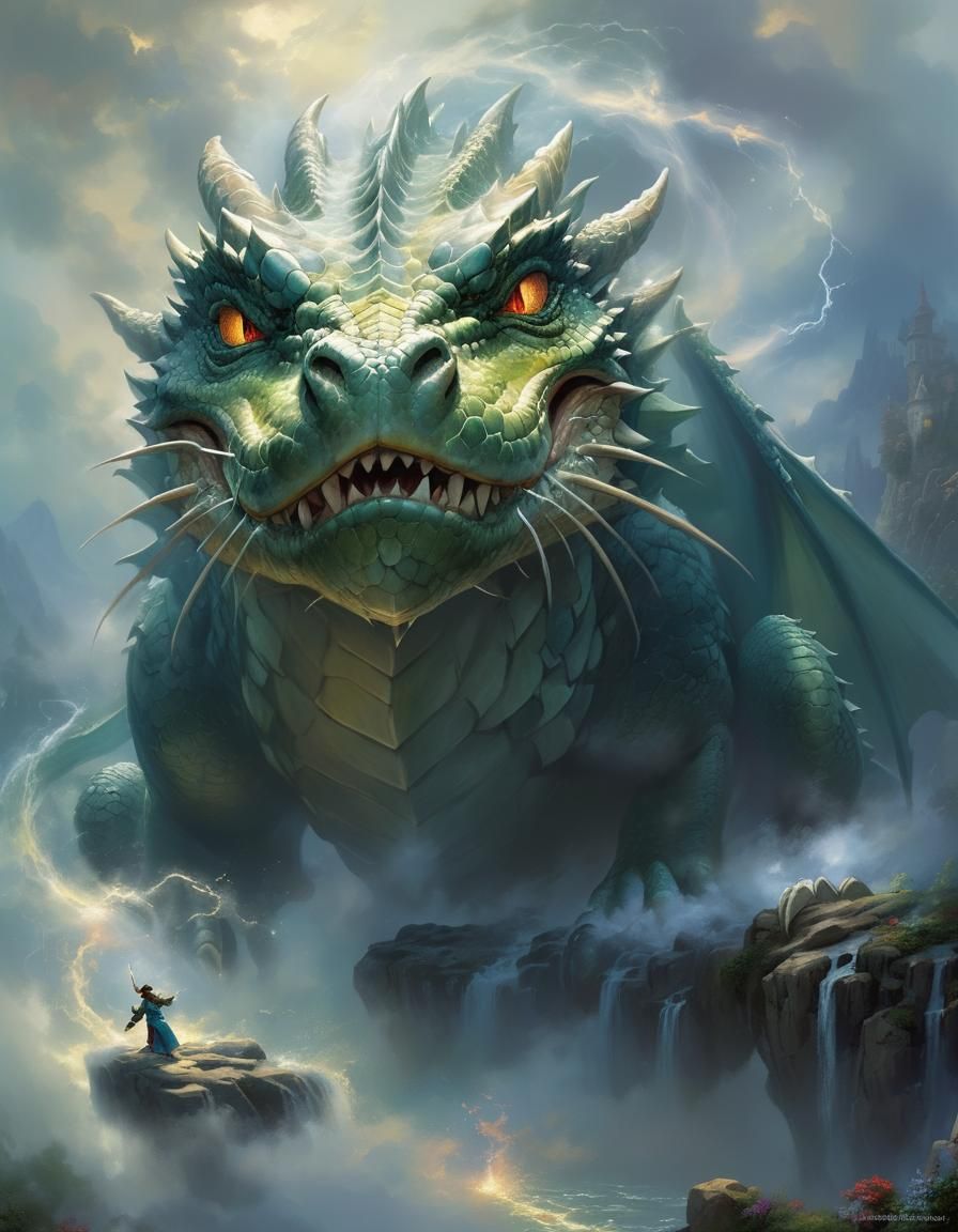 Ethereal Dragon in Hyperdetailed Fantasy Landscape