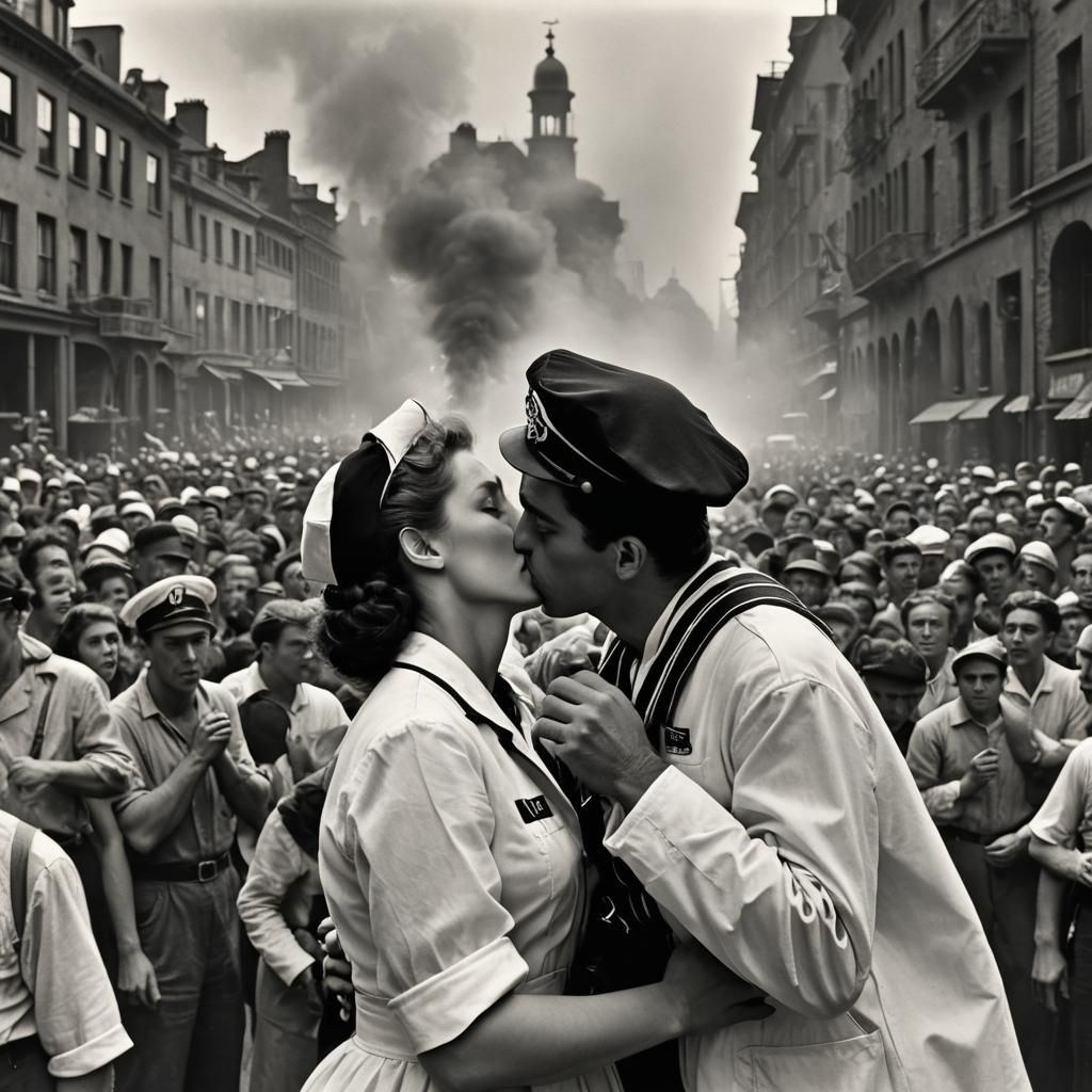 Sailor's Kiss: Iconic Moment in Black and White