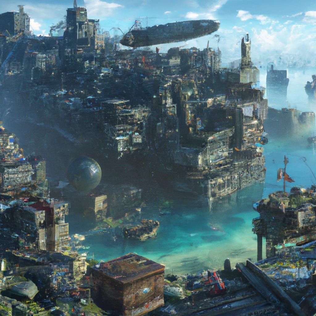 Futuristic Floating City Under Pirate Attack in 8k