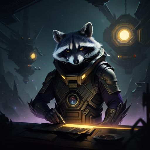 Raccoon in Spaceship: Dark Fantasy Concept Art