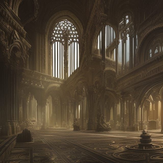 Hall Interior with Brutalist Architecture in Silver and Blac...