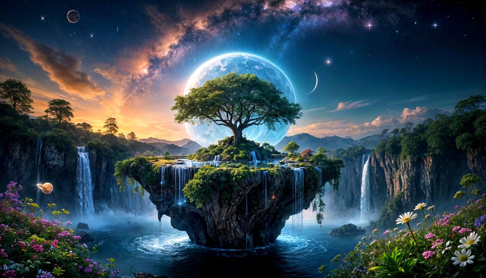 Fantasy Landscape with Floating Island in Sfumato Style