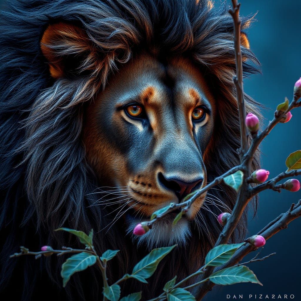 Black Maned Lion with Filigree in 3D Illustration