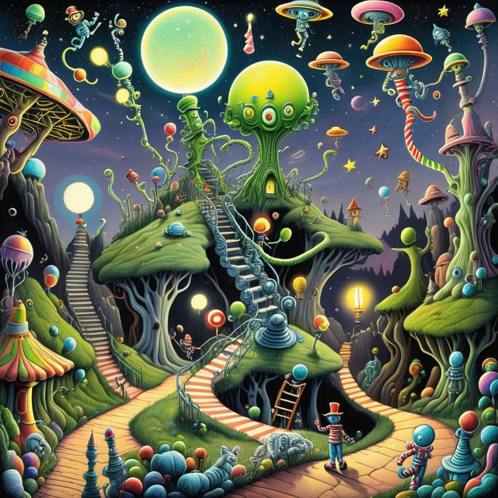 Whimsical Alien Encounter in R. Crumb Style