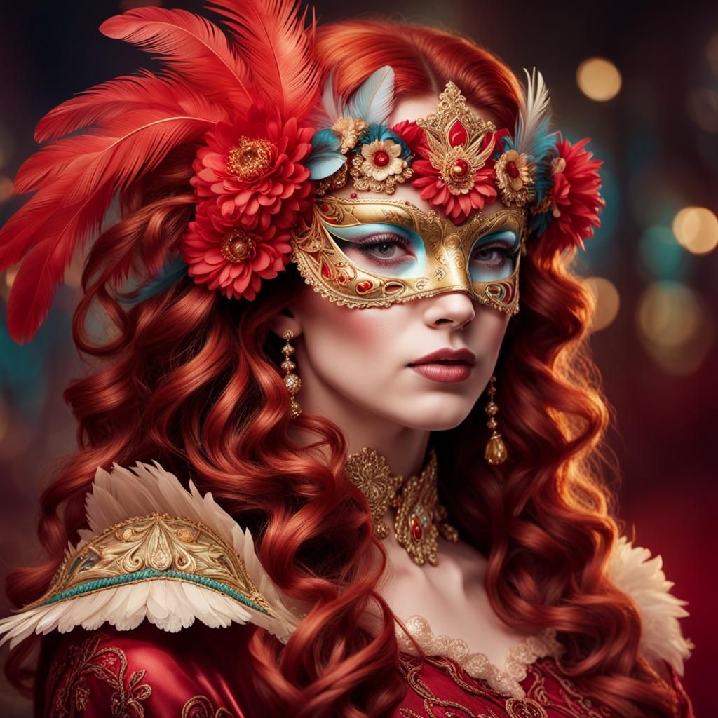 Venetian Carnival Beauty in Venetian Red Palette