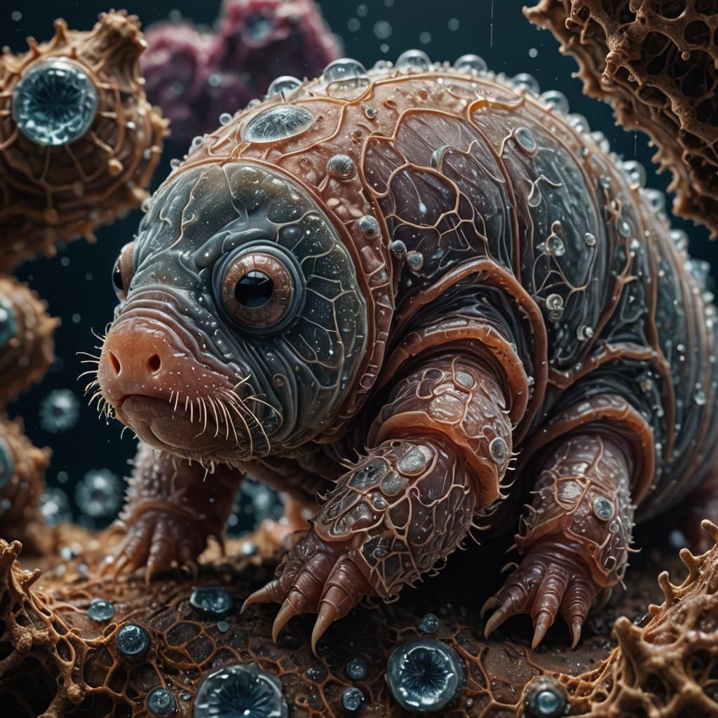 Hyperrealistic Tardigrade on Human Skin Photography