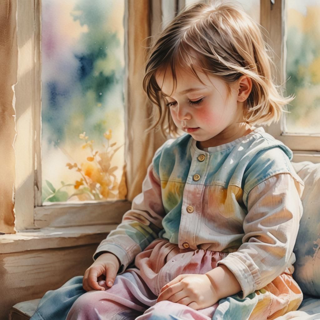 Child in Lap: Watercolor Pastel Portrait