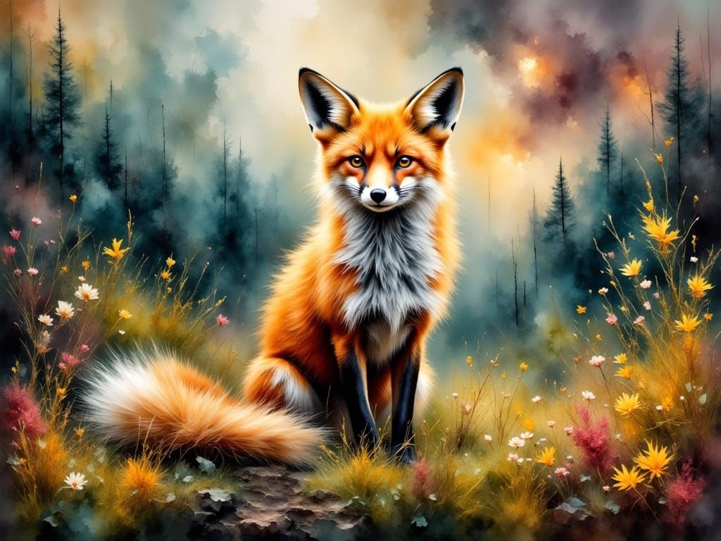 Vibrant Red Fox in a Lush Mossy Landscape