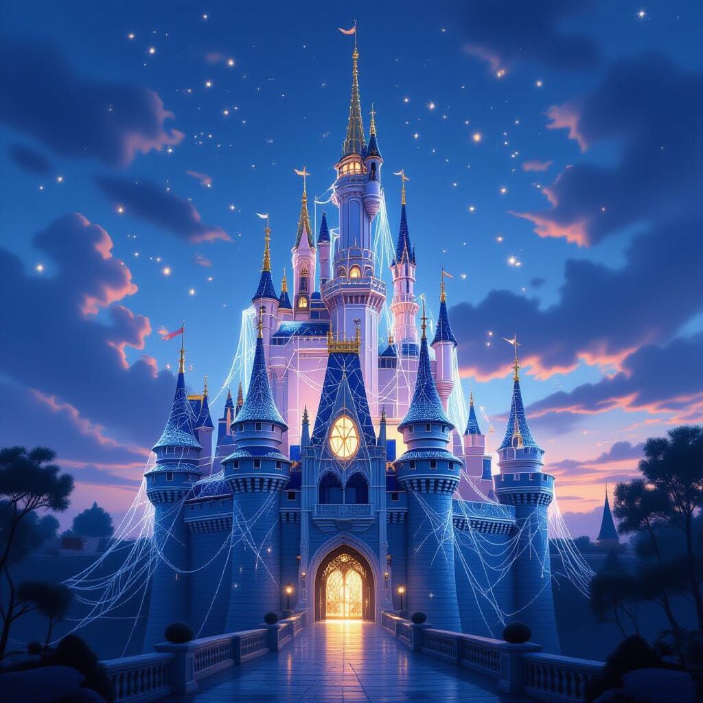 Majestic Spiderweb Castle in Ethereal Twilight Light
