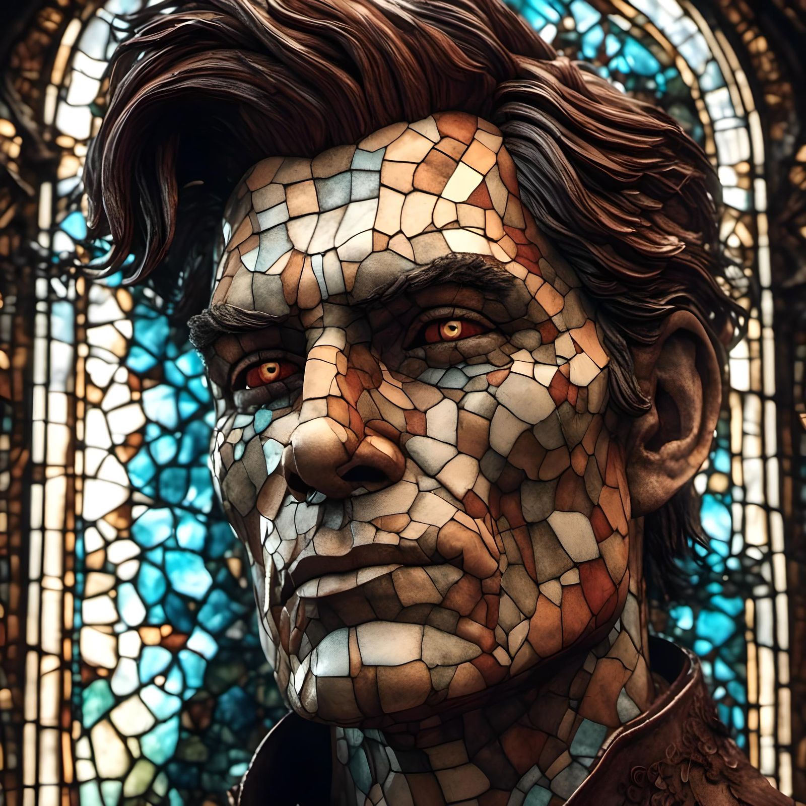 Photorealistic Stained Glass Human Portrait