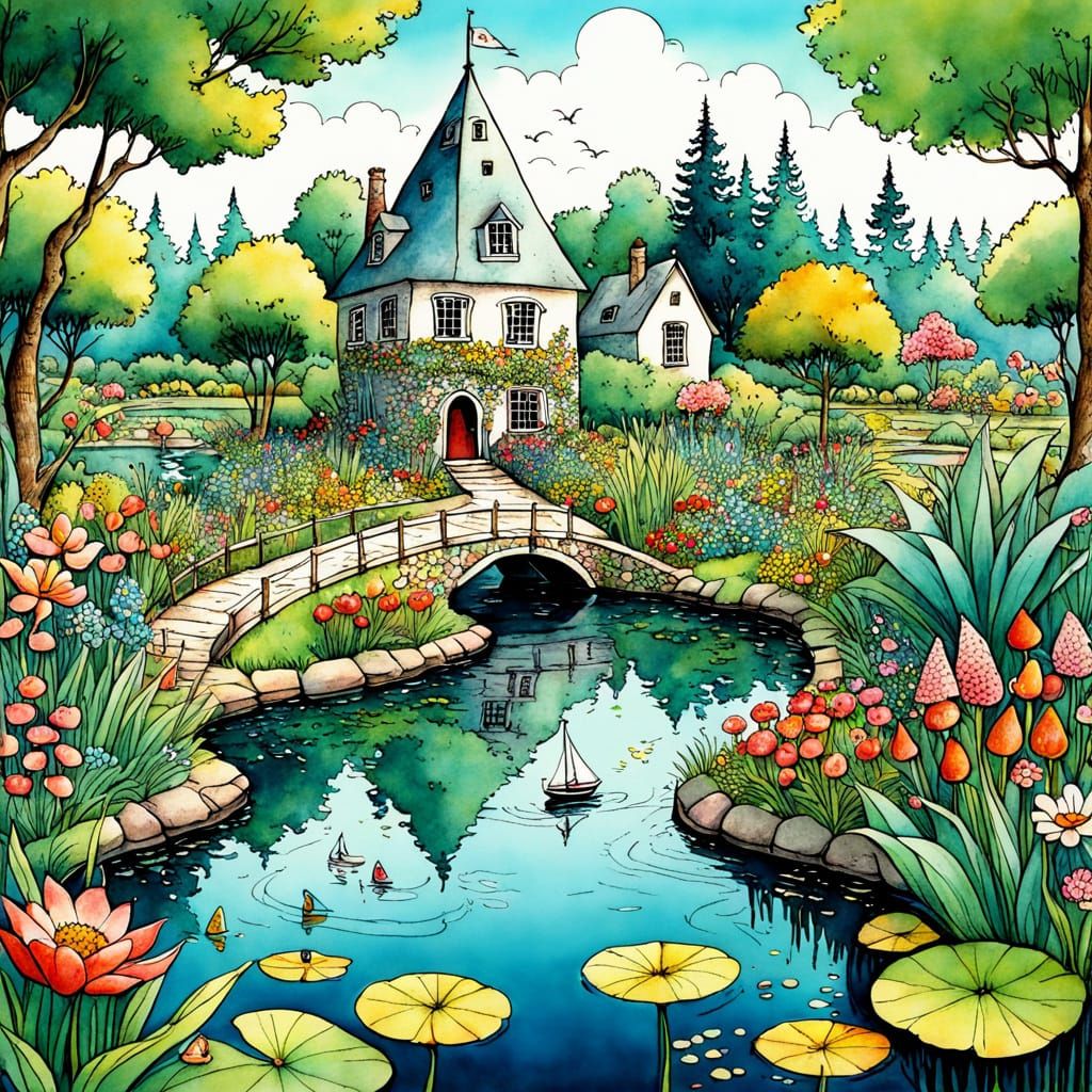 Whimsical Children's Fairytale Sailing Scene