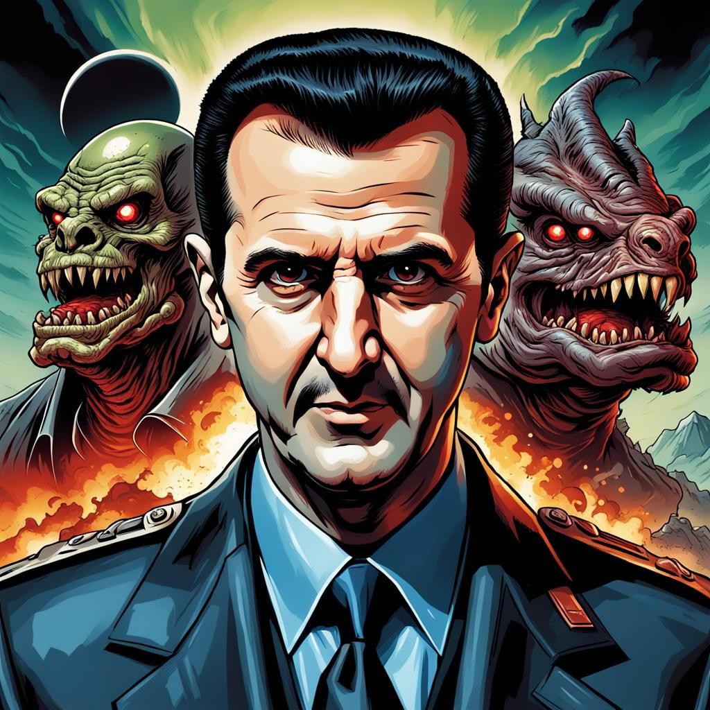 Gnomish Bashar Al Assad as Monster in Pop Art