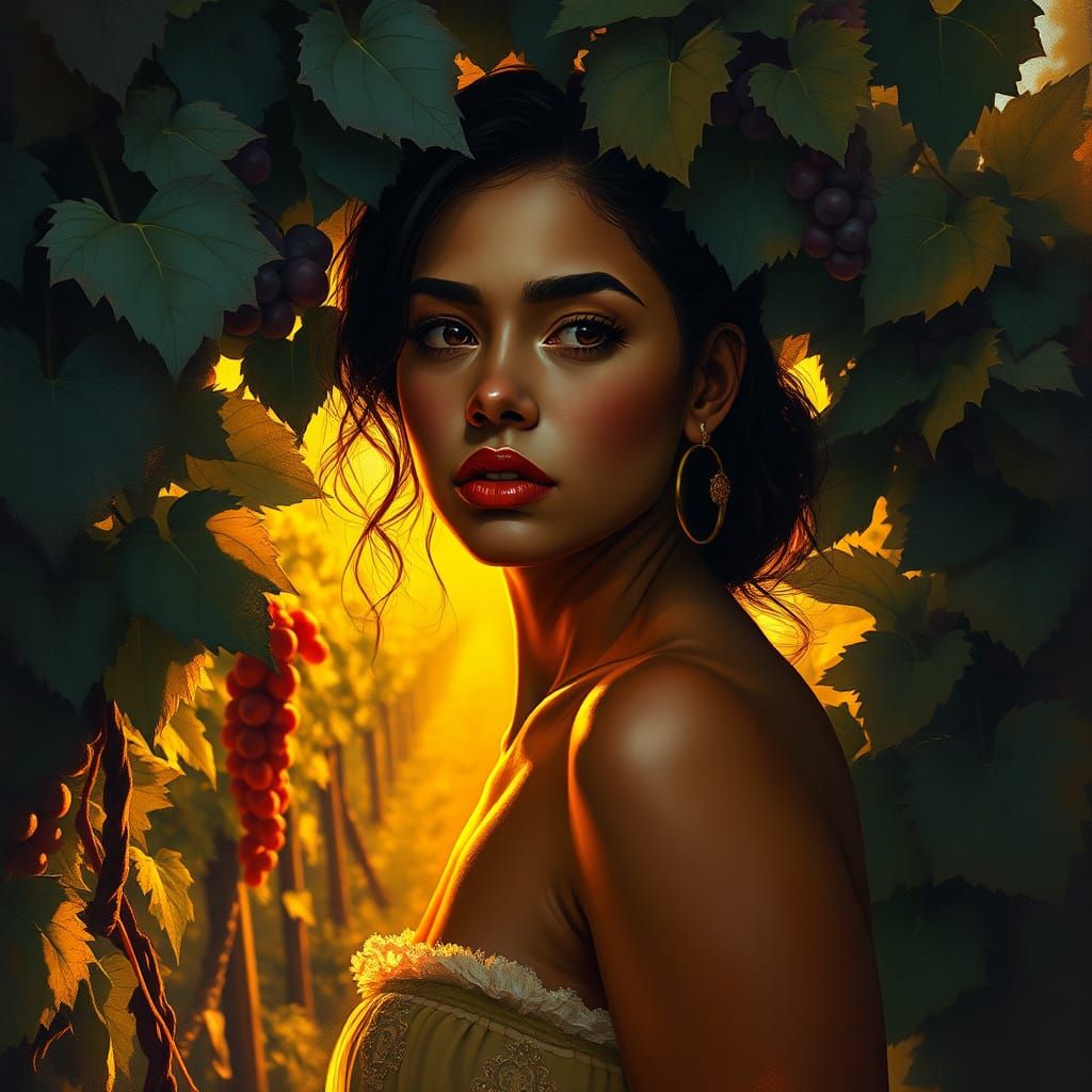 Soulful Woman in Vineyard, Expressive Portrait