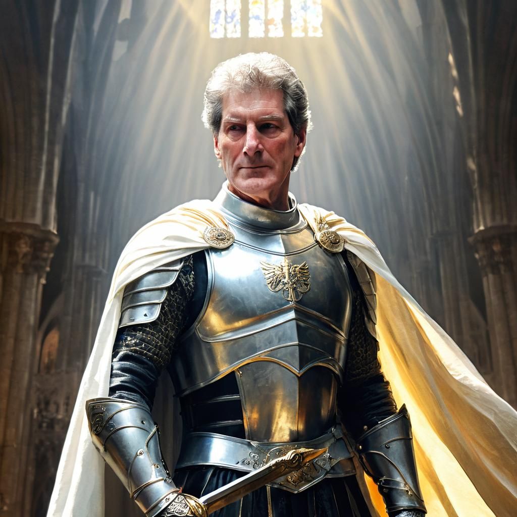 White Knight Savior in Gothic Cathedral, Classical Realism