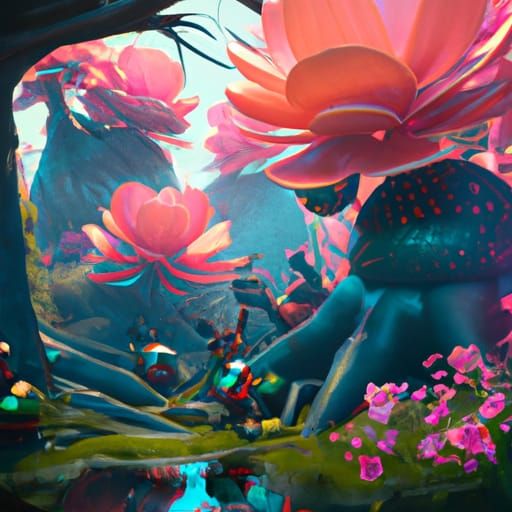 Pink Flowers in a Secret Garden: Fantasy Art