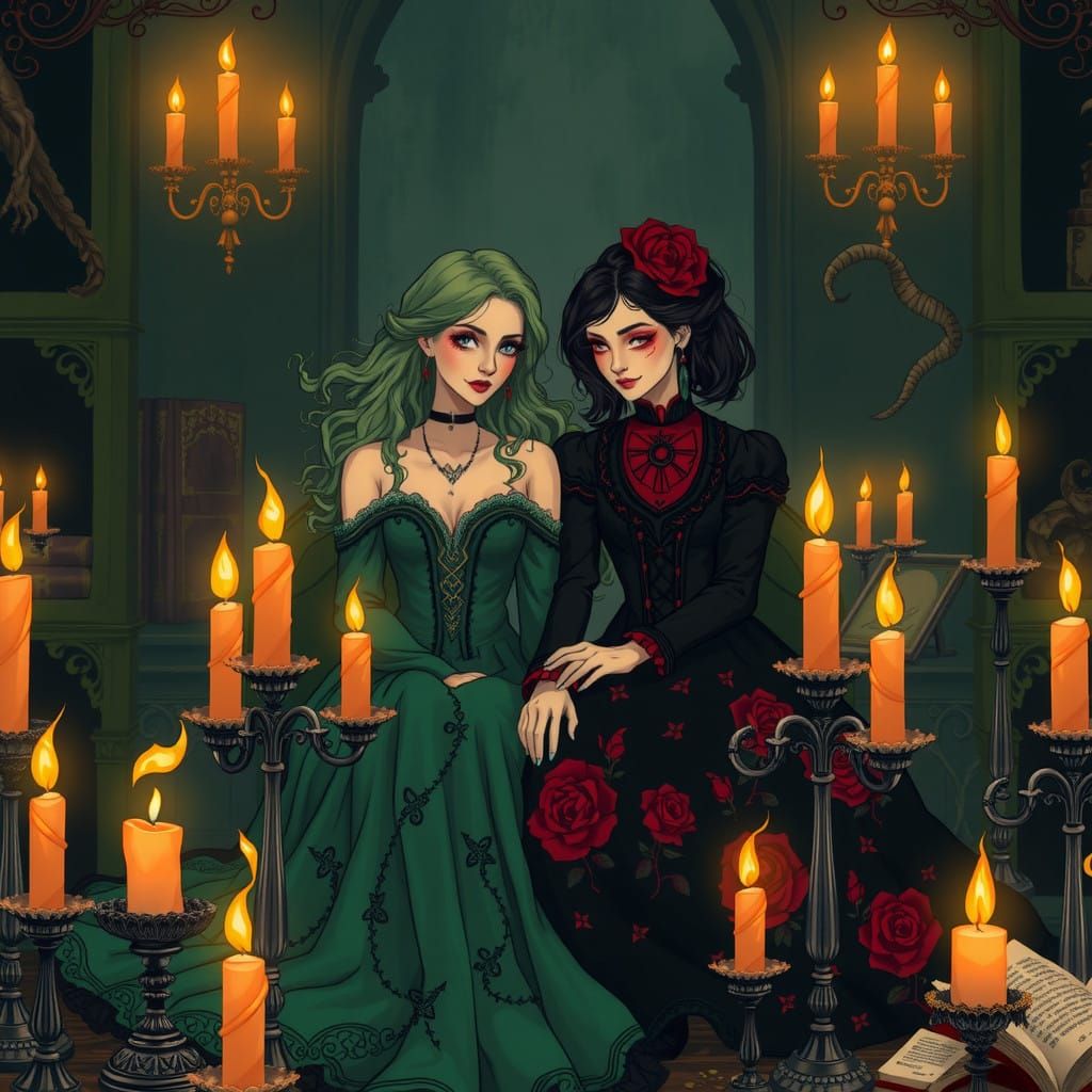 Whimsical Couple in Mystical Chamber