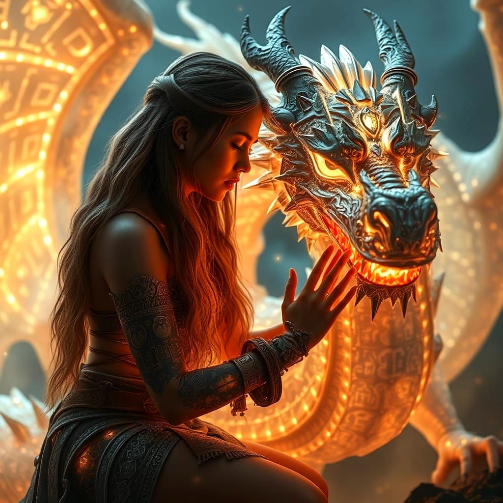 Female Warrior with Prismatic Dragon