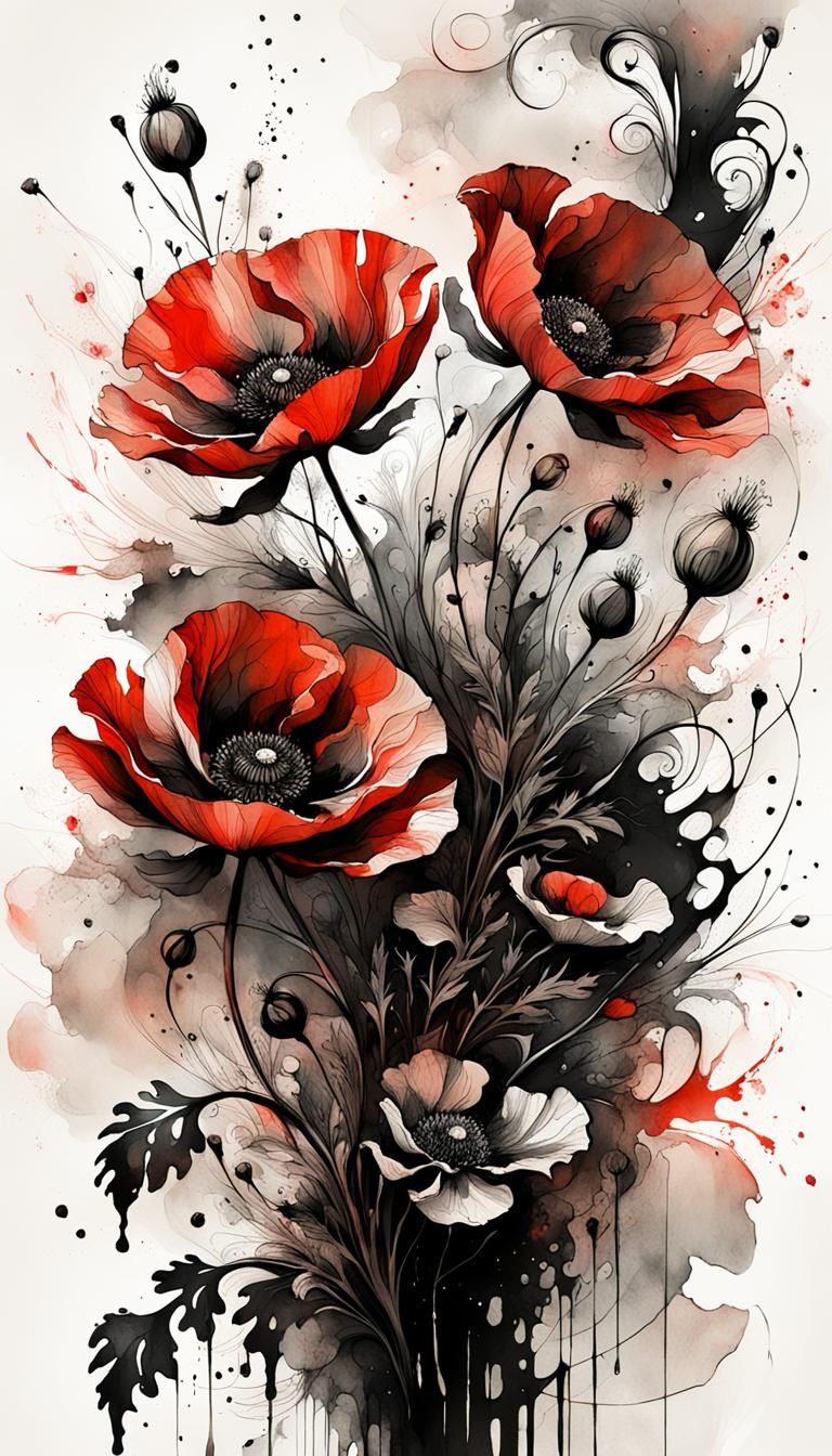 Botanical Fantasy: Fractal Filigree and Poppy Flowers