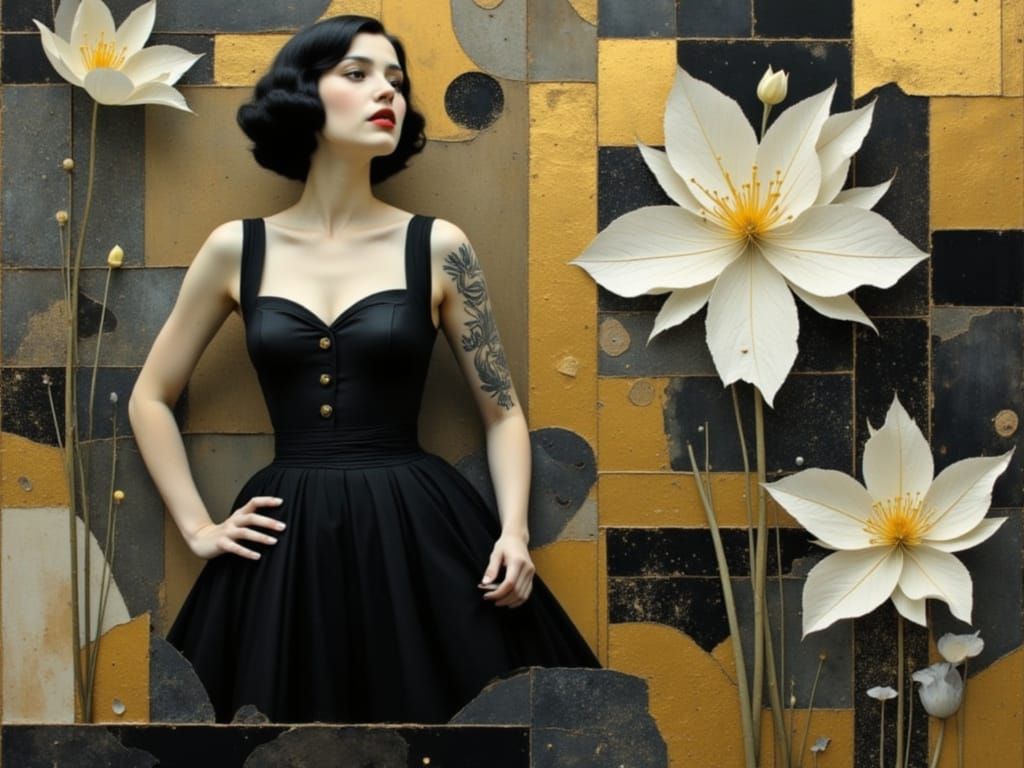 Art Deco Singer with Matrix Tattoo in Impasto Style