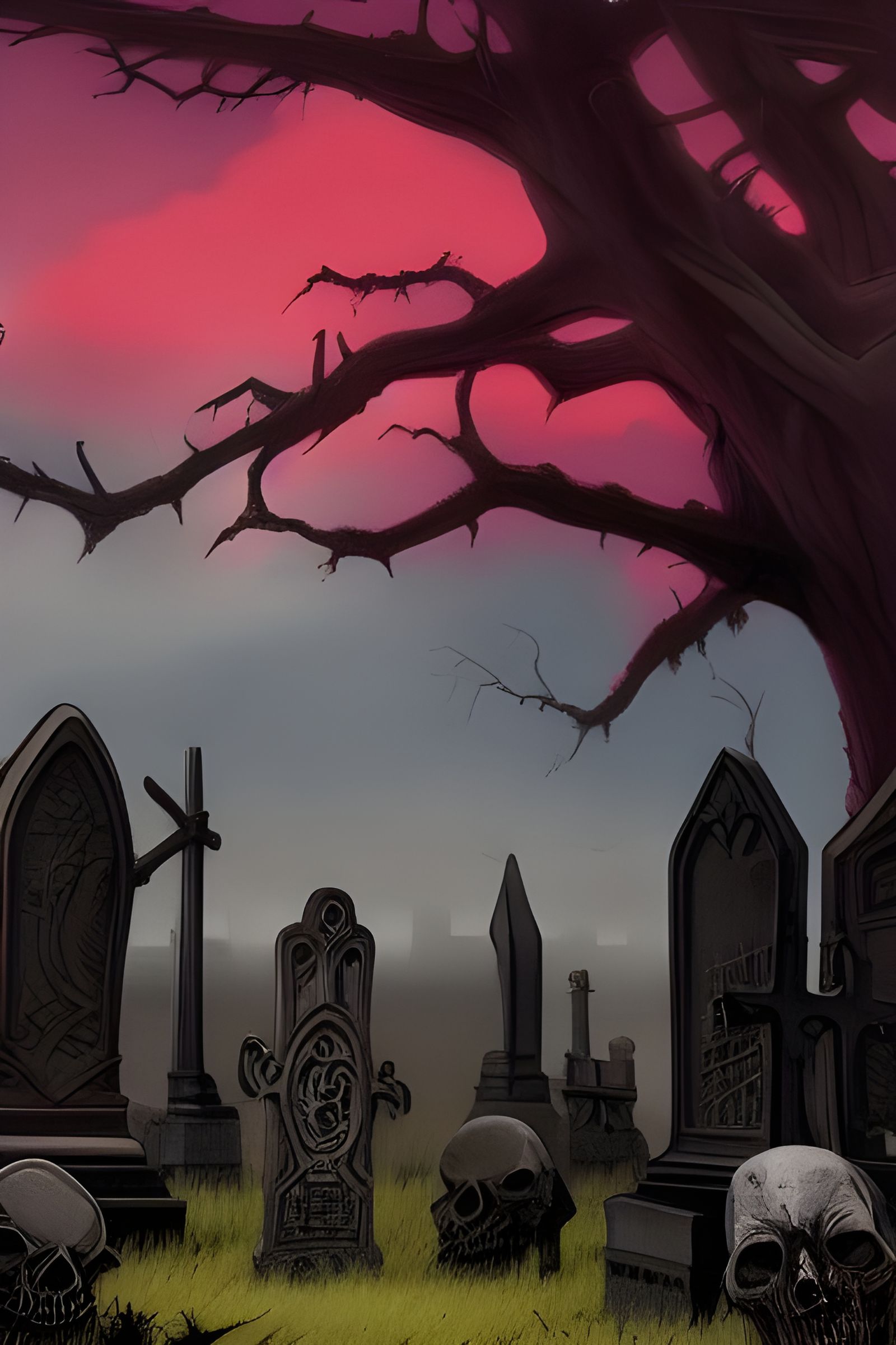 Haunted Graveyard Horror: Hyperdetailed Digital Illustration