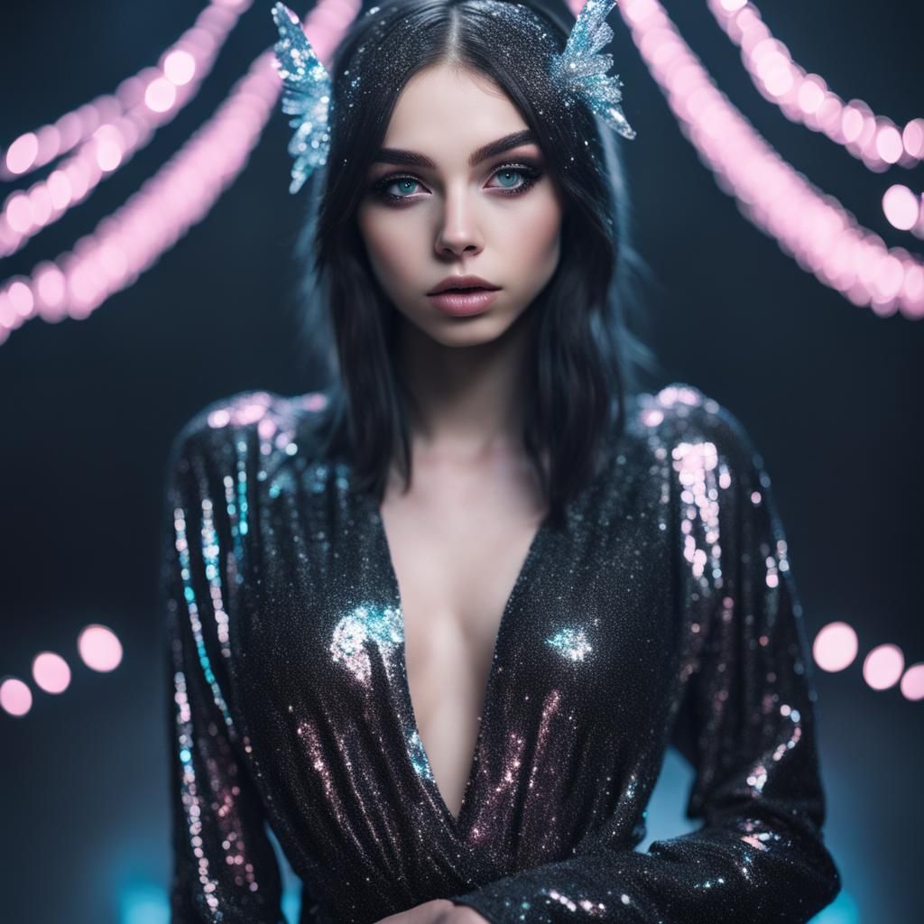 Glittercore Woman Portrait in Black