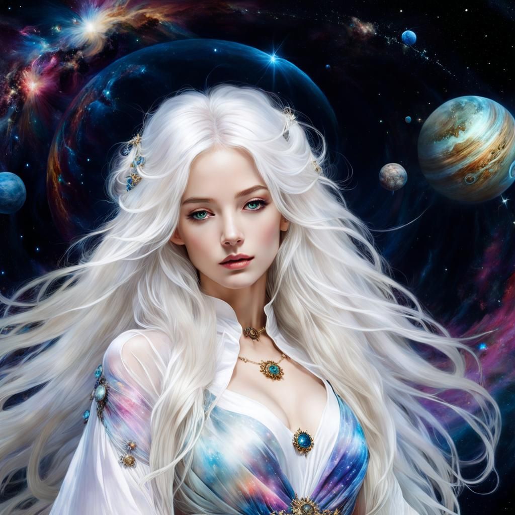 Cosmic Woman in Nebula Dress: Anime Style