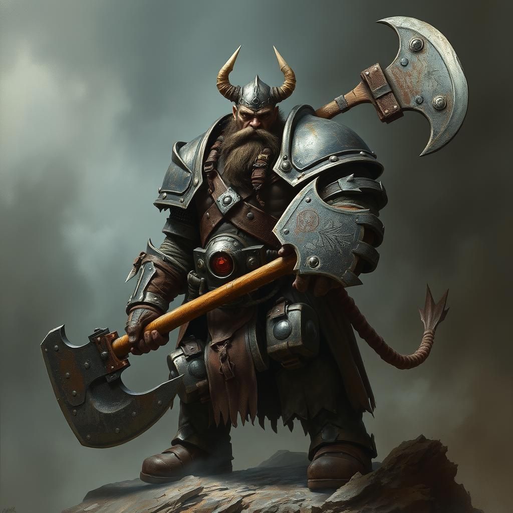 Armored Orc Warrior in Dark Fantasy Landscape