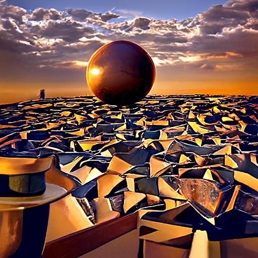 Golden Idol Over Dystopian Cityscape