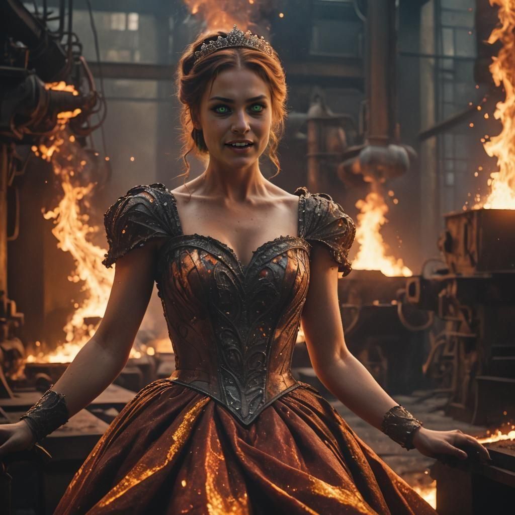 Princess Blacksmith in Steel Mill: Cinematic Film Still