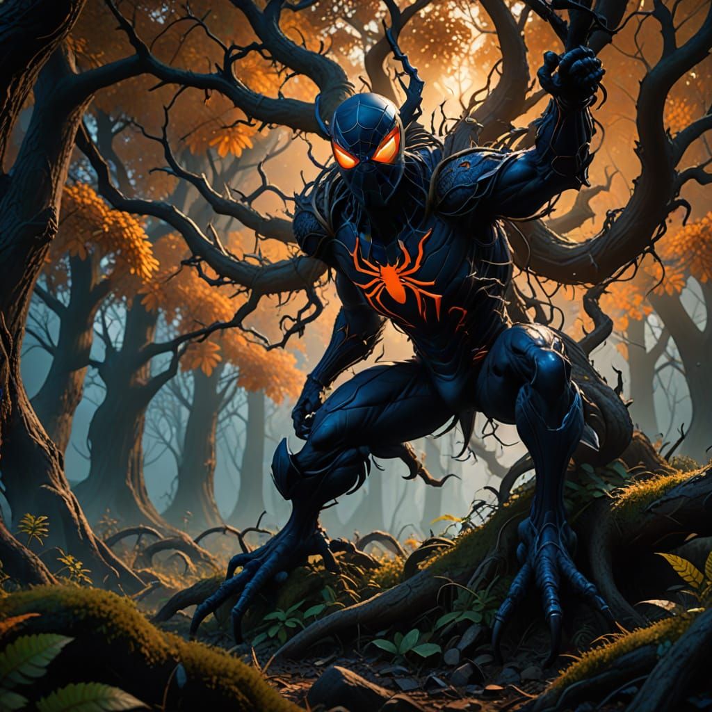 Heroic Hybrid: Part Spider, Part Man, in a Mystical Forest