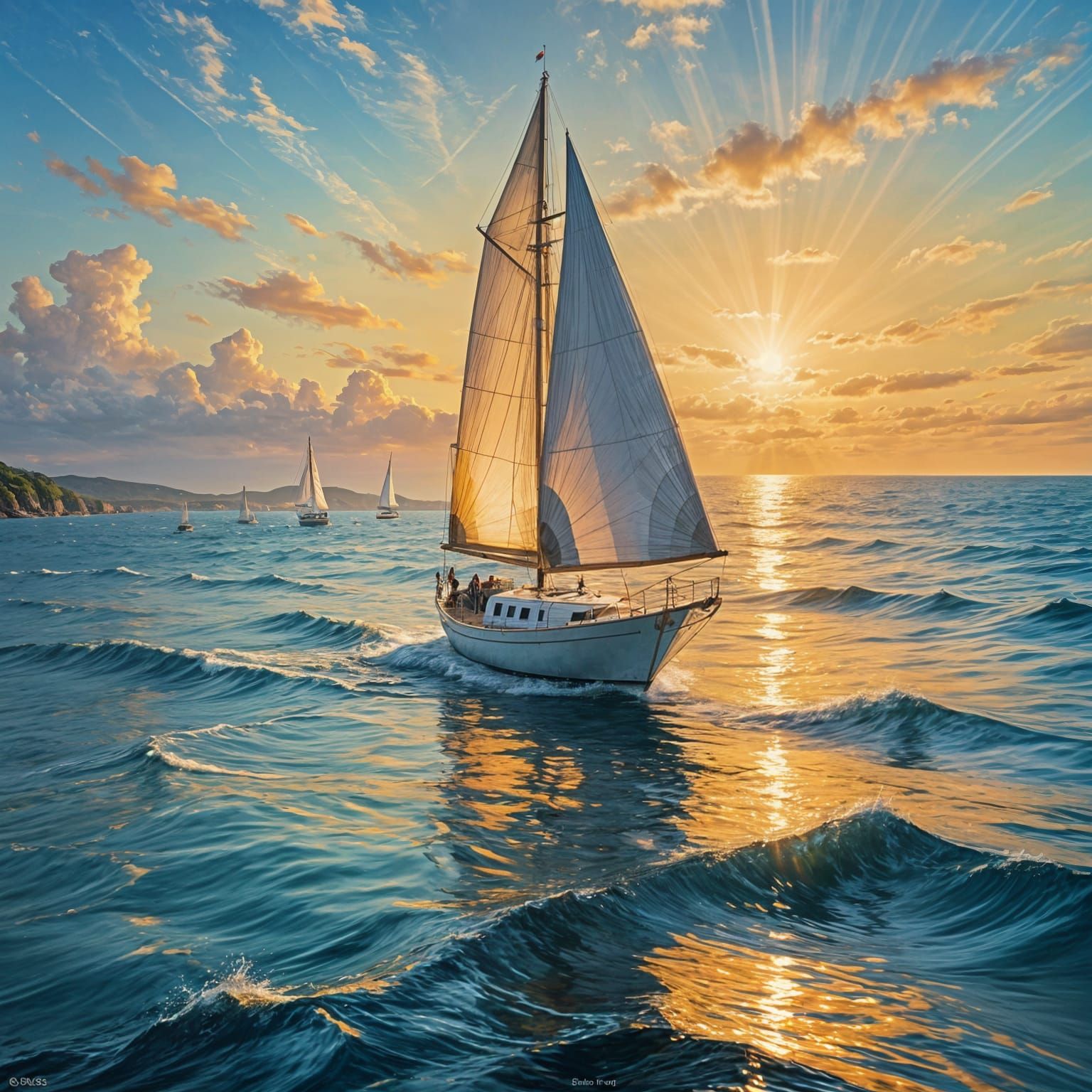 Impressionist Masterpiece of a Sailboat in Golden Light