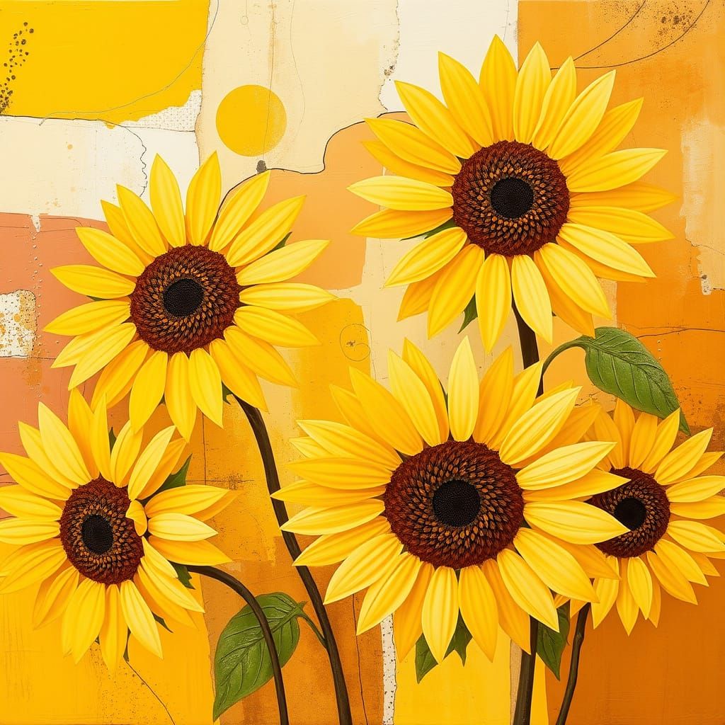 Vibrant Mondrian-Style Sunflower Abstractions