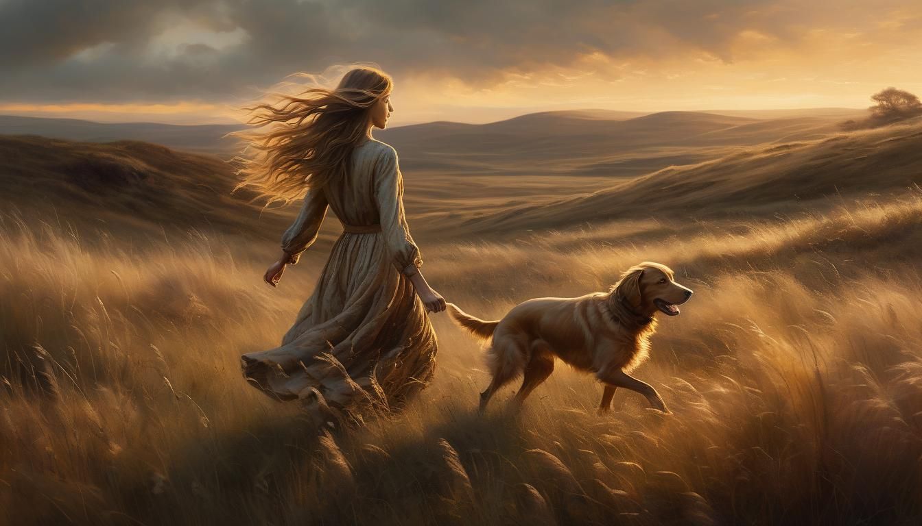 Dreamy Landscape with Woman and Dog, in Surrealist Oil