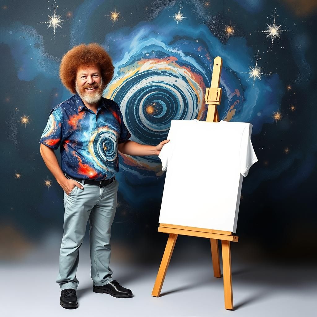 swirling space around stars. in the style of Bob Ross painte...