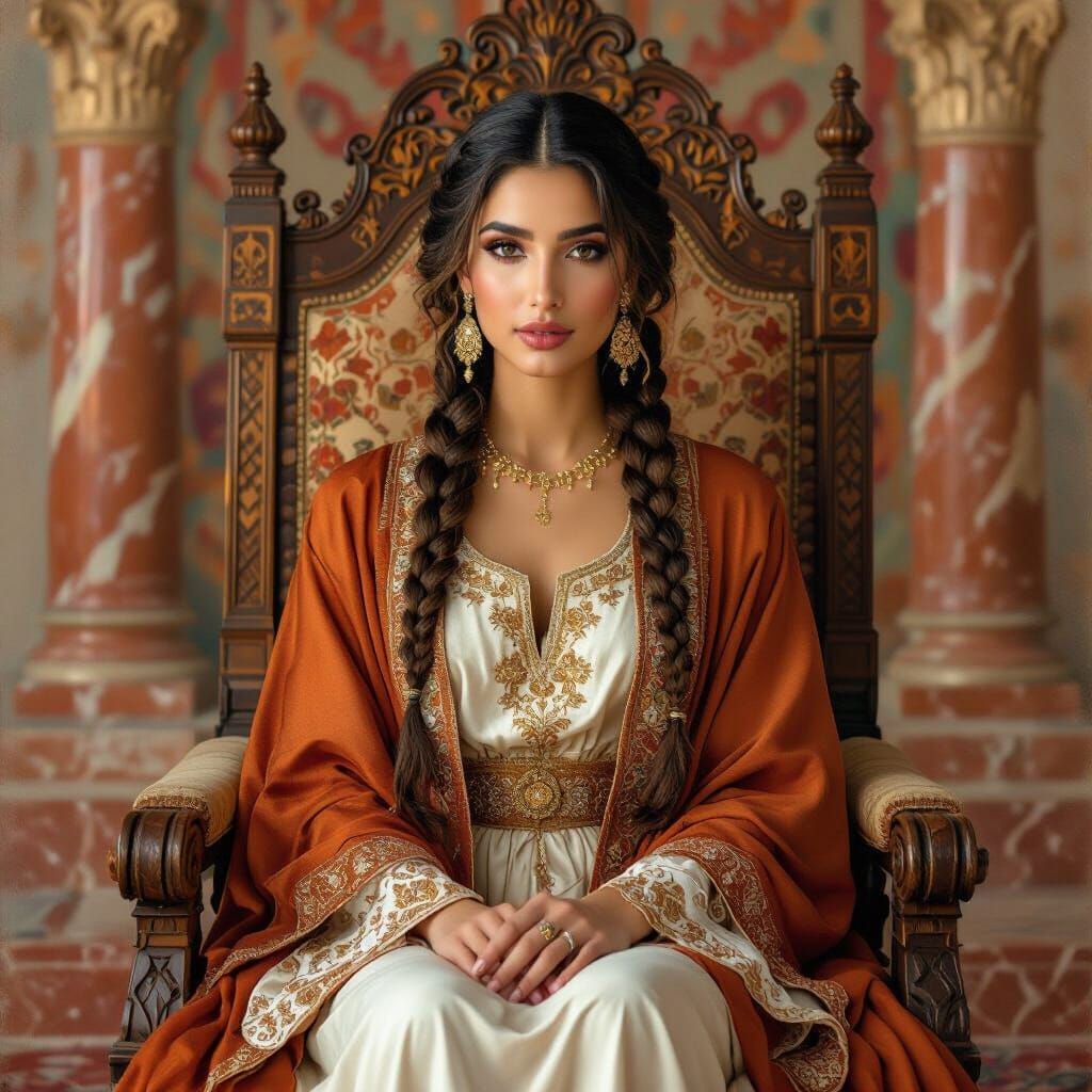 Elegant Middle Eastern Woman on Throne in Old Masters Style