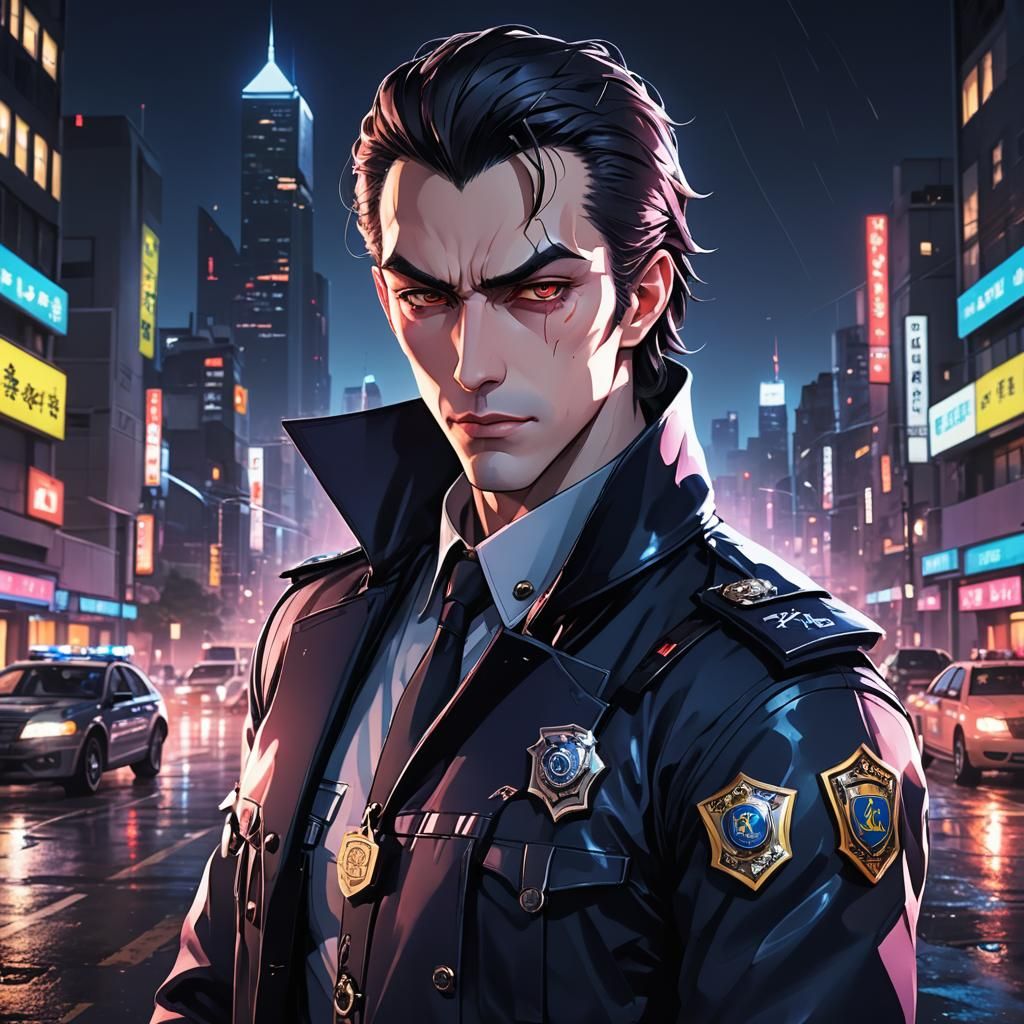 Dracula in Police Uniform, Anime Style 3D Portrait