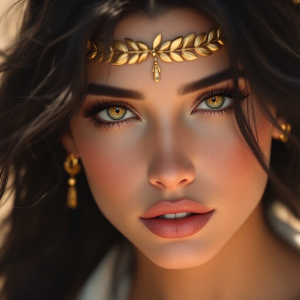 Ethereal Greek Woman with Golden Laurel, 3D Anime Art