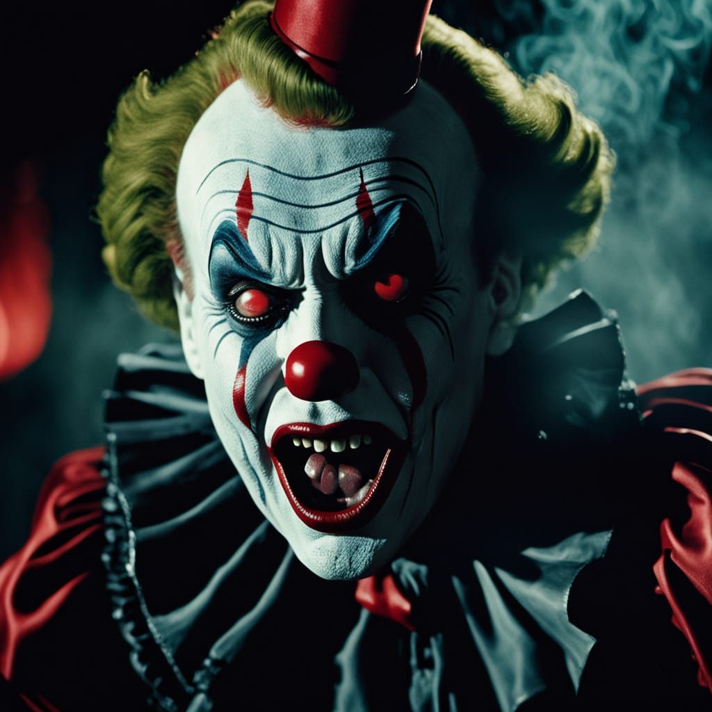 Two-Faced Clown Screaming in Film Noir Style