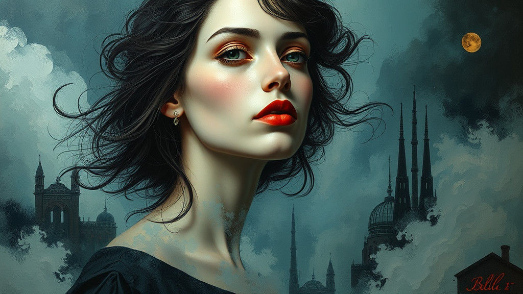 Dreamlike Woman in Surreal Dystopian Landscape