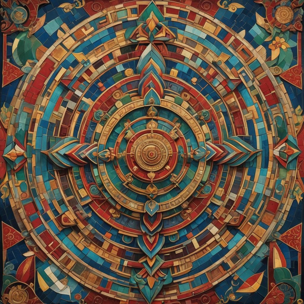 Cubist Buddhist Mandala in Vibrant Colors
