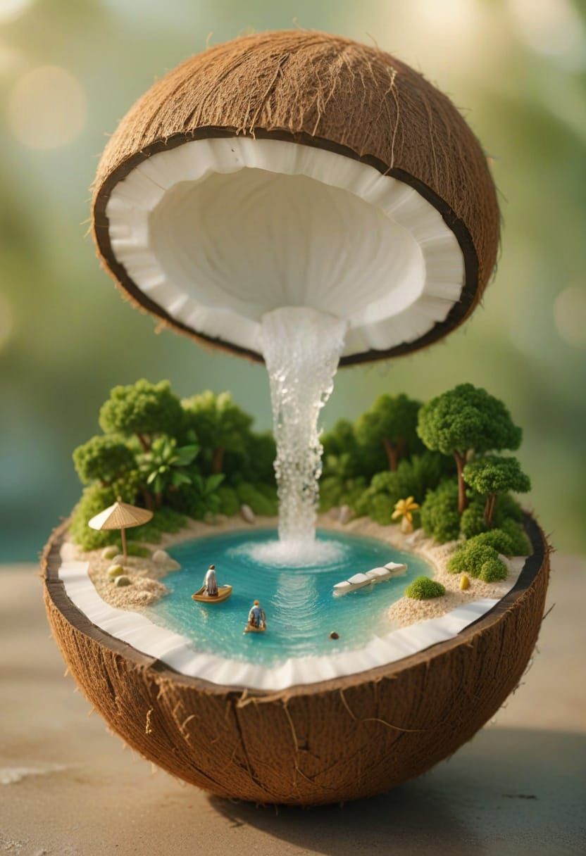 Coconut Landscape: A Surreal 3D Digital Artwork