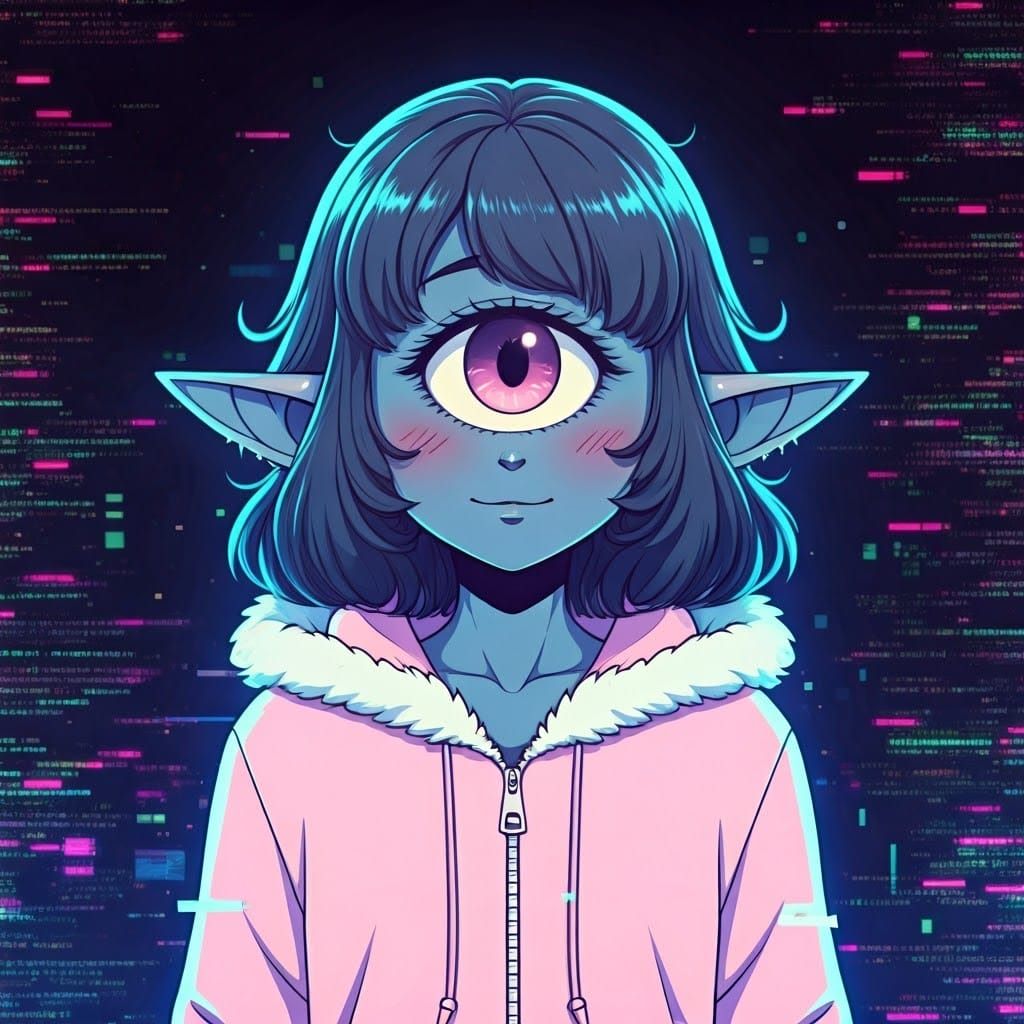 Cyberpunk Cyclops Goddess in Neon Dreamscape